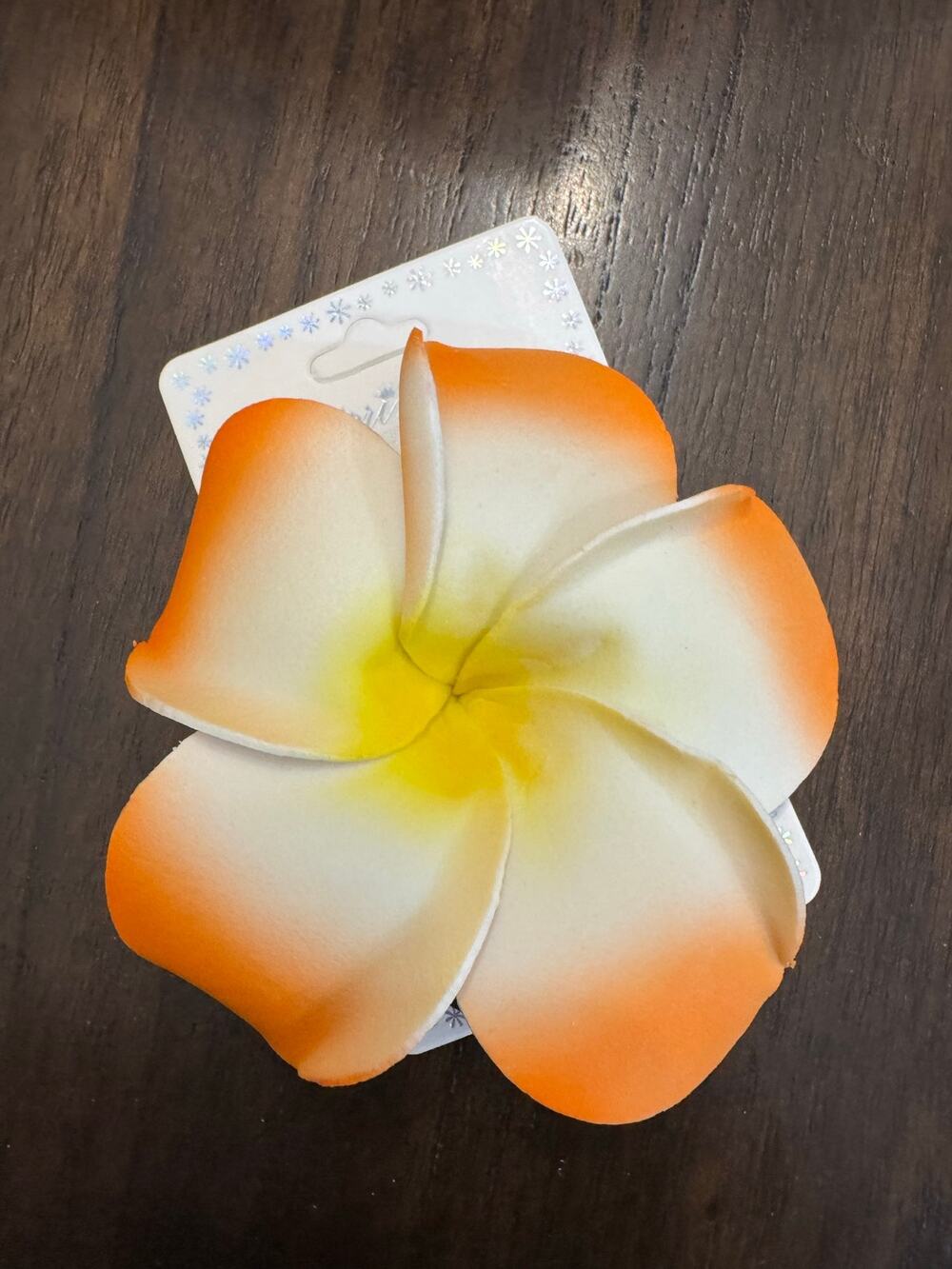 Hawaiian Orange and white flower yellow center hair clip hair tie clothes pin
